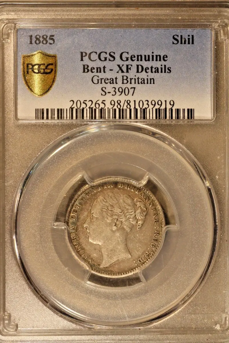1885 Great Britain Shilling PCGS Genuine Bent XF Detailed
