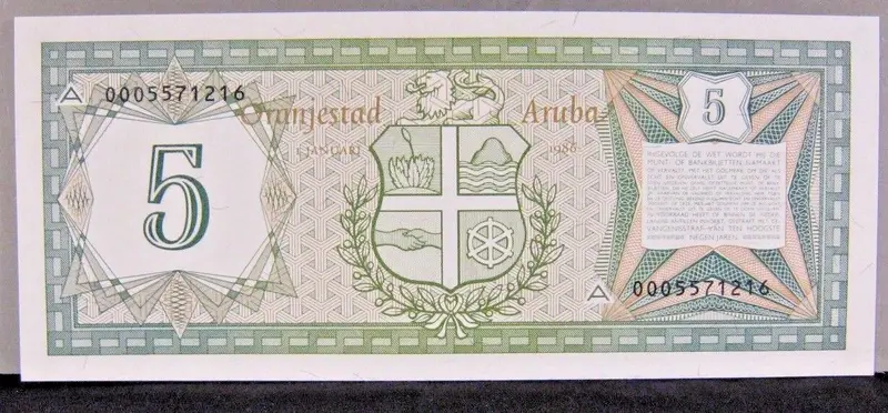 1986 Aruba 5 Florin CU Nice !