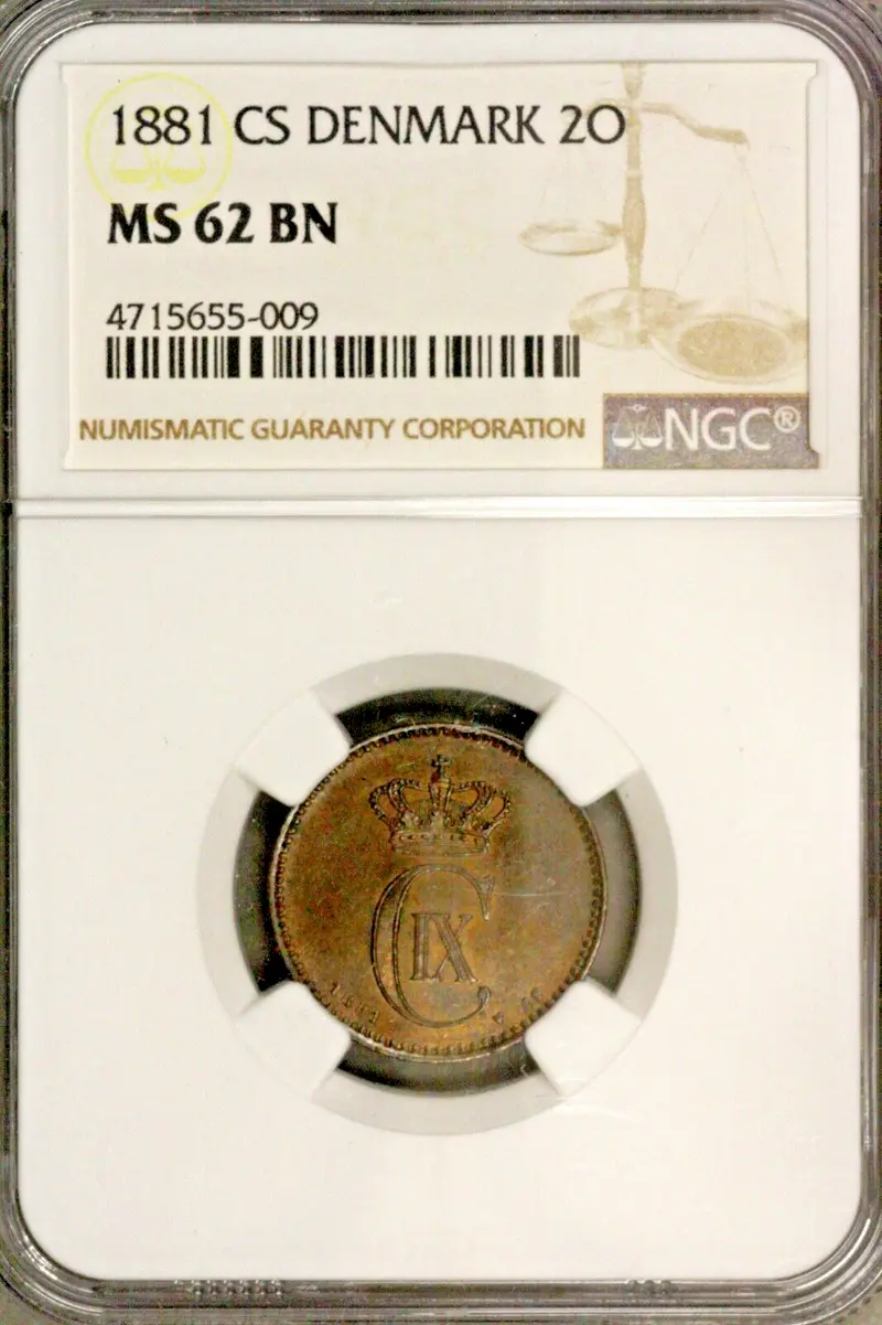 Denmark 1881 CS 2 Ore  NGC MS 62 BN