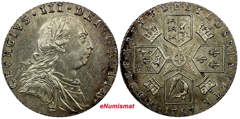 ENGLAND George III (1760-1820) Silver 1787 Sixpence No Hearts 1 YEAR TYPE S-3748