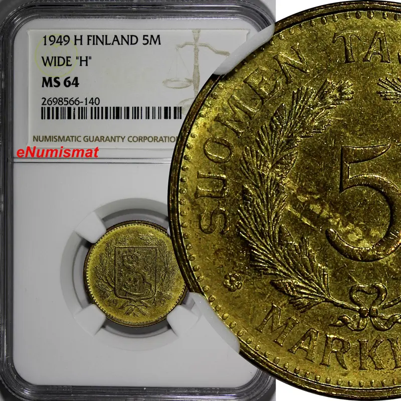 Finland 1949-H 5 Markkaa WIDE "H" NGC MS64 HIGH GRADED KM# 31a
