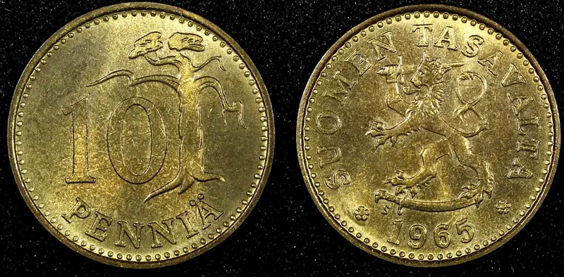 Finland  Aluminum-Bronze 1965 10 Penniä Choice UNC KM# 46 (23 986)