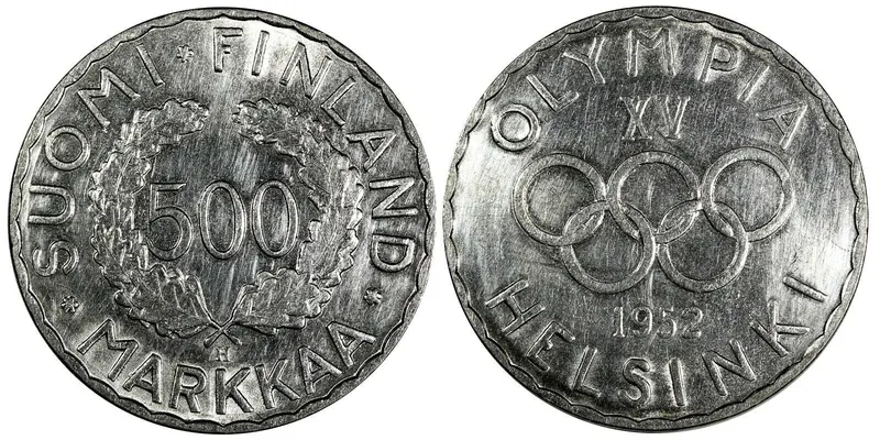 Finland Silver 1952 H 500 Markkaa Olympic Games Mintage-586,000.KM# 35 (19 435)