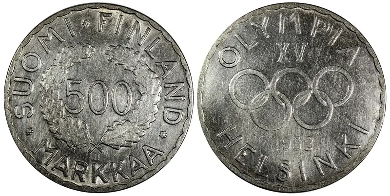 Finland Silver 1952 H 500 Markkaa Olympic Games Mintage-586,000.KM# 35 (19 436)