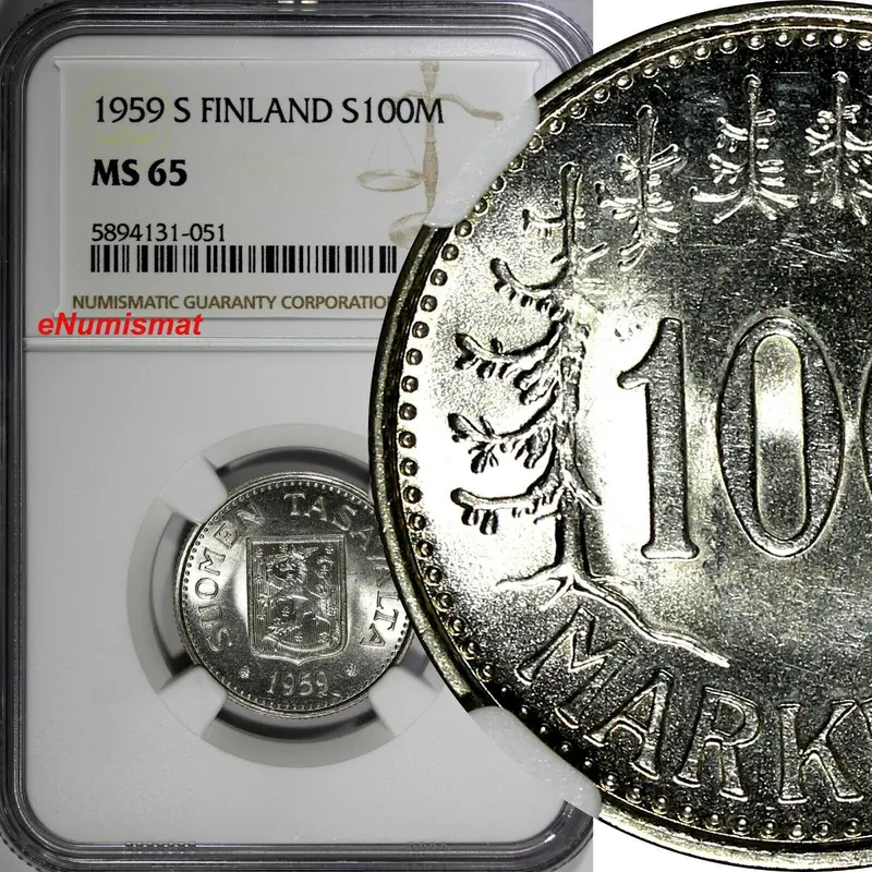 Finland Silver 1959 S 100 Markkaa NGC MS65 KEY DATE KM# 41 (051)