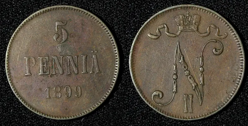 Finland under Russia Nicholas II Copper 1899 5 Pennia KM# 15 (28 720)