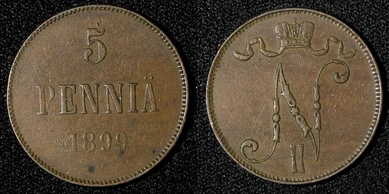 Finland under Russia Nicholas II Copper 1899 5 Pennia KM# 15 (28 721)