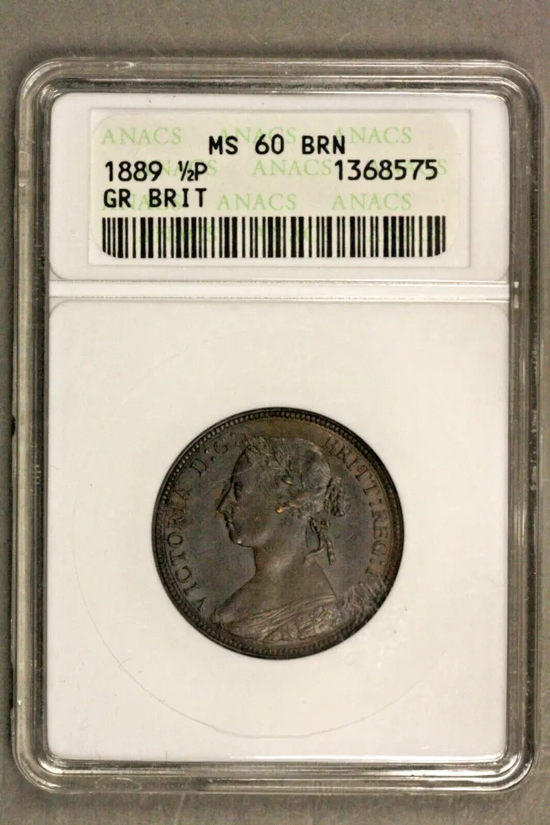 Great Britain 1889  1/2 Half Penny   ANACS MS 60 BRN