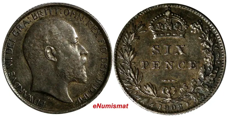 Great Britain Edward VII Silver 1902 6 Pence Nice Toned KM# 799