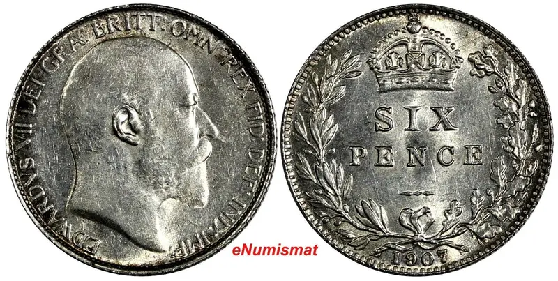 Great Britain Edward VII Silver 1907 6 Pence ch.XF Condition KM# 799 (19 999)