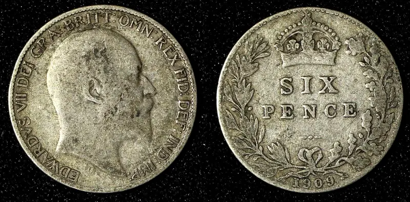 Great Britain Edward VII Silver 1909 6 Six Pence AR-(.925) KM# 799 (28 783)