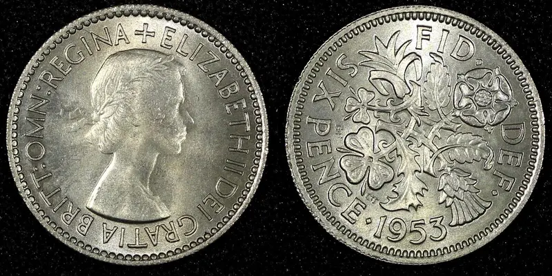 GREAT BRITAIN Elizabeth II 1953 6 Pence 1 Year Type UNC Toned KM# 889  (26 791)