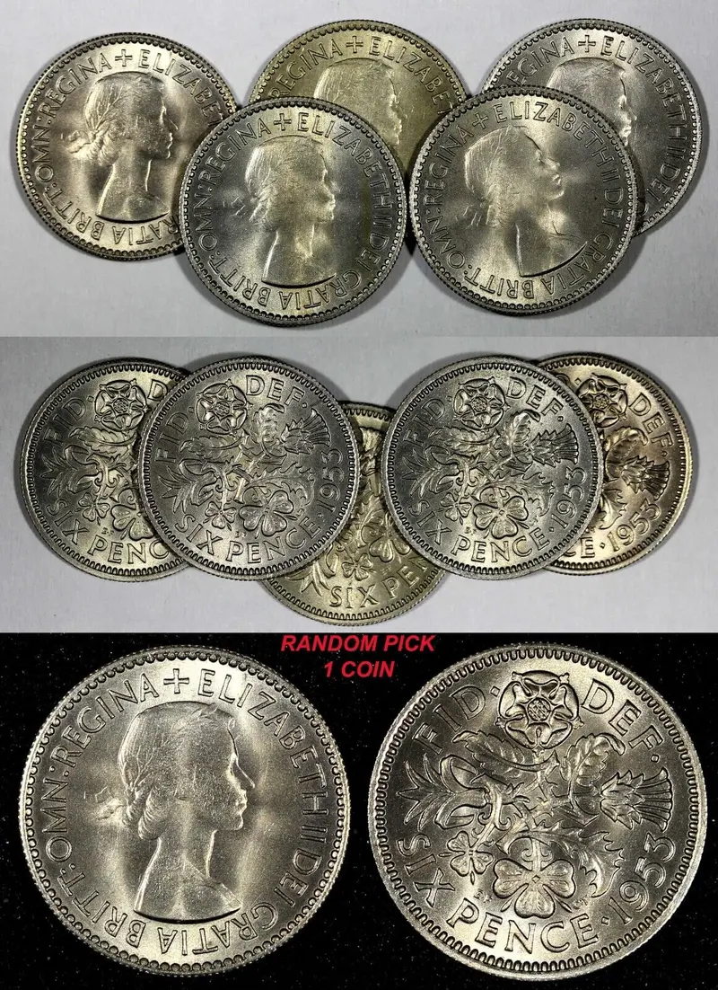 GREAT BRITAIN Elizabeth II 1953 6 Pence CH.UNC KM# 889 RANDOM PICK (1 Coin) (92)