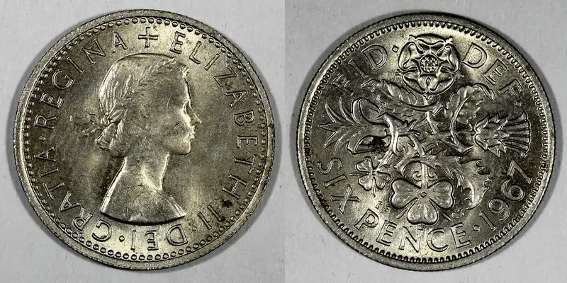 Great Britain Elizabeth II Copper-Nickel 1967 6 Pence UNC KM# 903 (27 008)