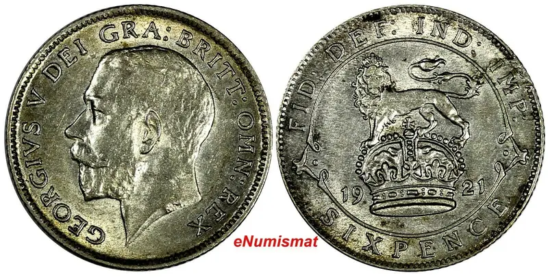 Great Britain George V (1910-1936) Silver 1921 6 Pence KM# 815a.1 (17 295)