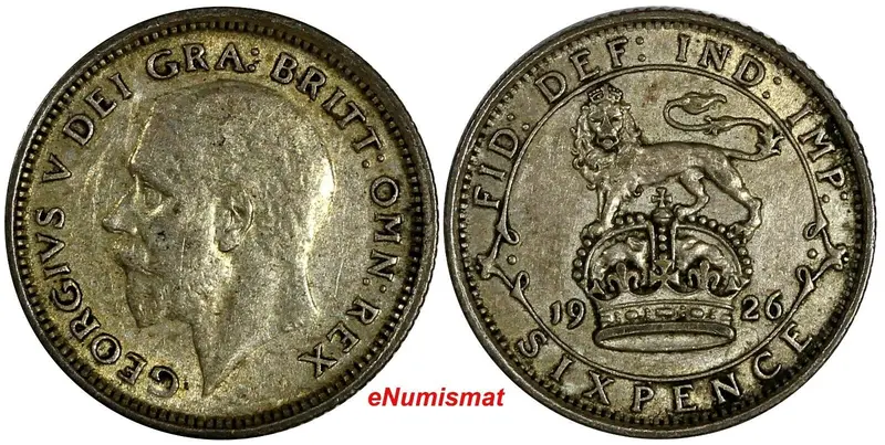 Great Britain George V (1910-1936) Silver 1926 6 Pence KM# 828 (15 384)