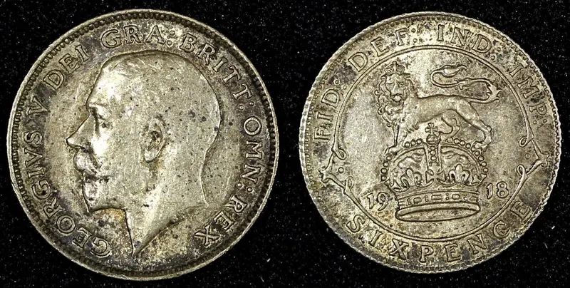 GREAT BRITAIN George V Silver 1918 6 Pence KM# 815  (26 869)