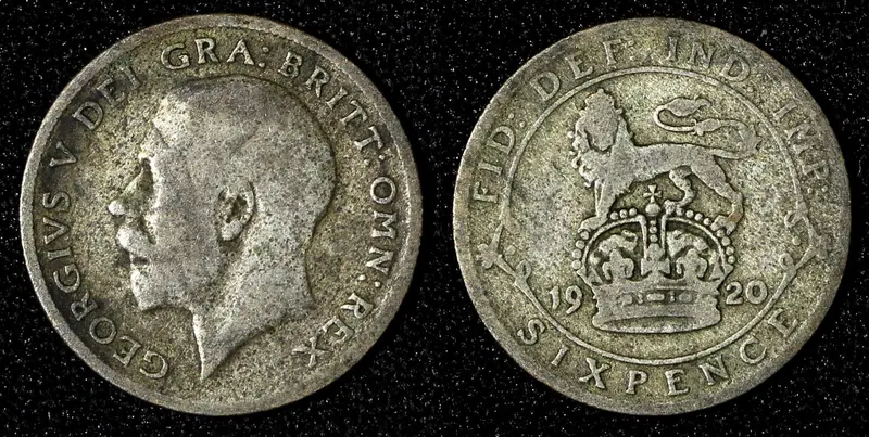 Great Britain George V Silver 1920 6 Six Pence AR-(.925) KM# 815 (28 784)