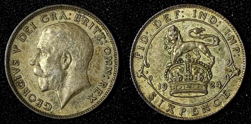 GREAT BRITAIN George V Silver 1924 6 Pence  LIGHT TONING aUNC KM# 815a.1  (76)