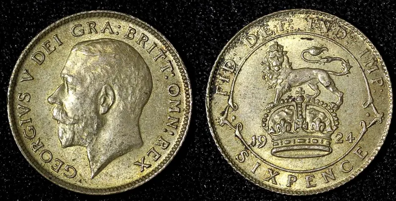 GREAT BRITAIN George V Silver 1924 6 Pence  LIGHT TONING KM# 815a.1  (28 131)