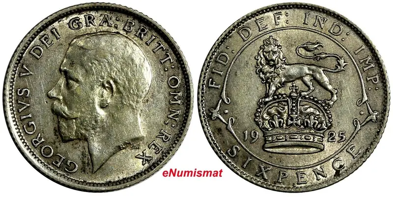 Great Britain George V Silver 1925 6 Pence KM# 815a.1 (18 775)