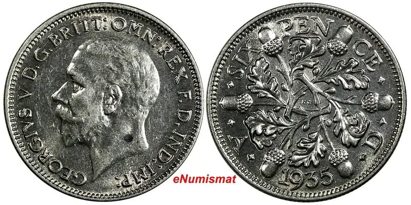 GREAT BRITAIN George V Silver 1935 6 Pence aUNC/UNC  KM# 832 (17 316)