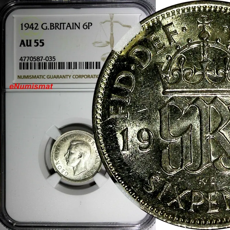 Great Britain George VI Silver 1942 6 Pence NGC AU55 KM# 852 (035)