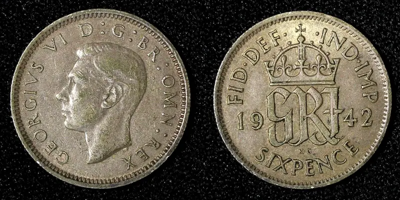 Great Britain George VI Silver 1942 6 Pence WWII Issue KM# 852 (28 466)