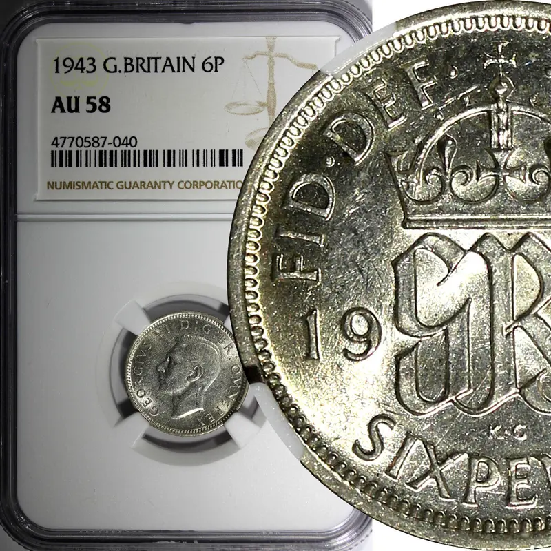 Great Britain George VI Silver 1943 6 Pence NGC AU58 KM# 852 (040)