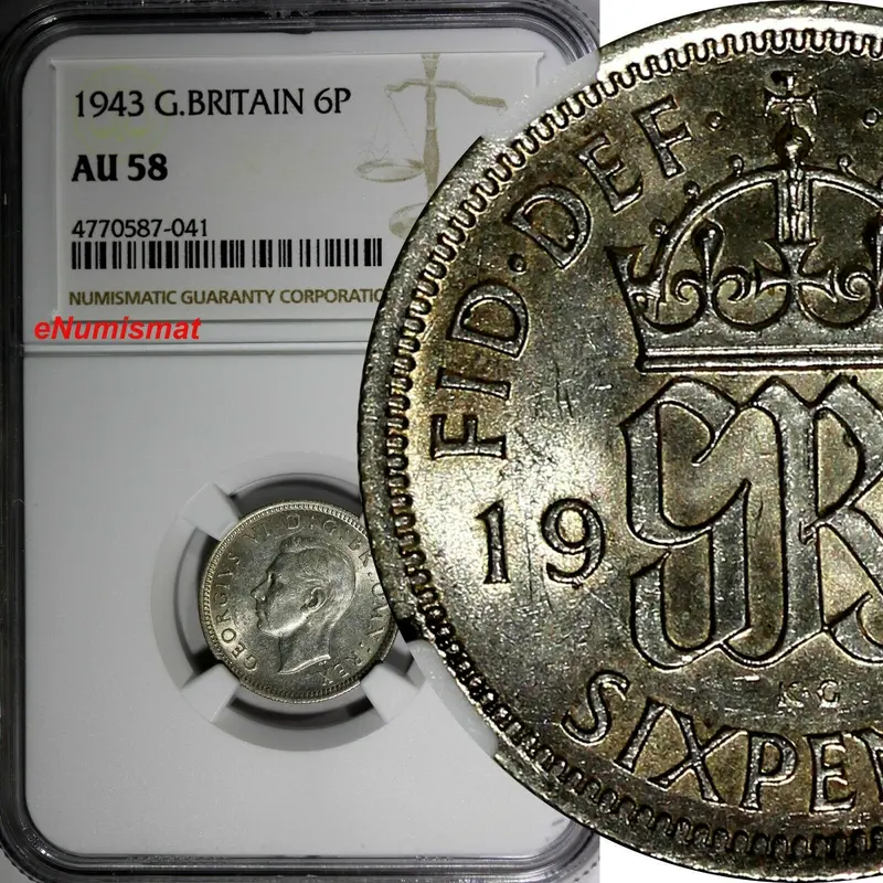 Great Britain George VI Silver 1943 6 Pence NGC AU58 KM# 852
