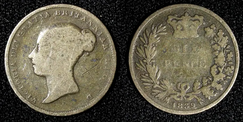 Great Britain Victoria Silver 1839 6 Six Pence  KM# 733.1 (395)