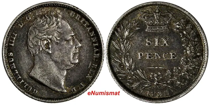 Great Britain William IV (1830-1837) Silver 1835 6 Pence XF Toned KM# 712 (977)