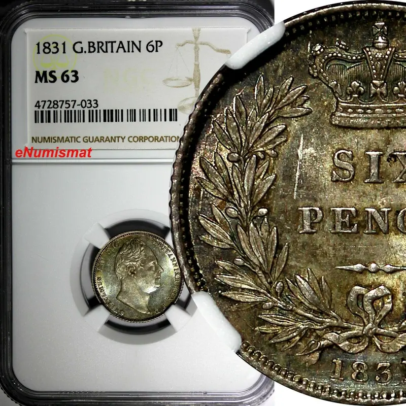 GREAT BRITAIN William IV Silver 1831 6 Pence NGC MS63 1st Year for Type KM# 712