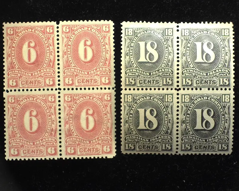 # Hawaii Kahului Rail Road. Tropical gum blocks of 4. Exceptional. Mint VF - US Stamp