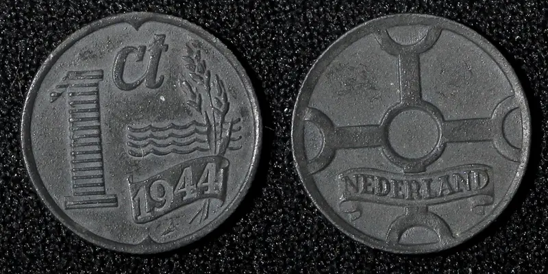 Netherlands German Occupation Zinc 1944 1 Cent WWII ISSUE KEY DATE KM# 170 (7)