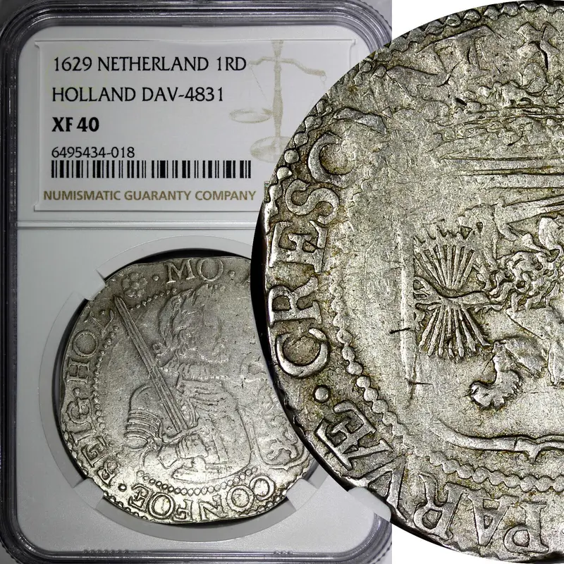Netherlands HOLLAND Nederlandse Silver 1629 1 Rijksdaalder NGC XF40 KM# 18 (18)