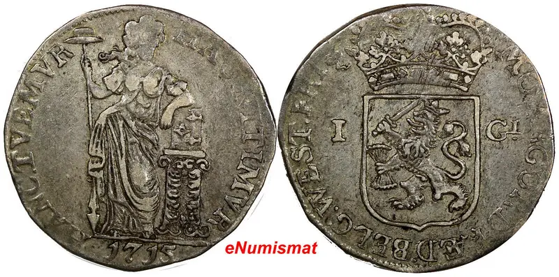 Netherlands HOLLAND Silver 1715 Gulden 20 Stuivers BETTER DATE Choice VF KM# 73