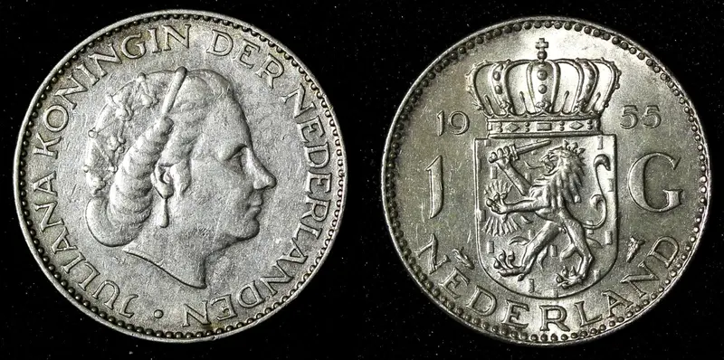 Netherlands Juliana Silver 1955 1 Gulden 25mm KM# 184 (28 507)