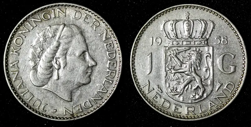 Netherlands Juliana Silver 1958 1 Gulden 25mm KM# 184  (28 508)