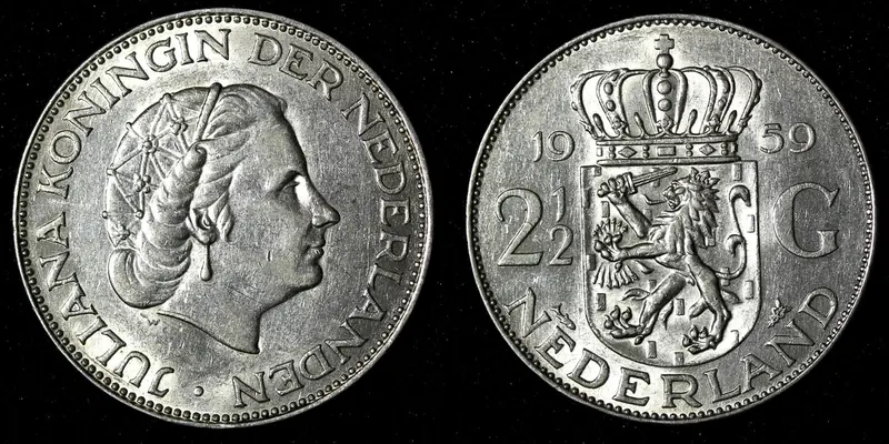 Netherlands Juliana Silver 1959 2 1/2 Gulden 15g.  33mm KM# 185  (28 504)