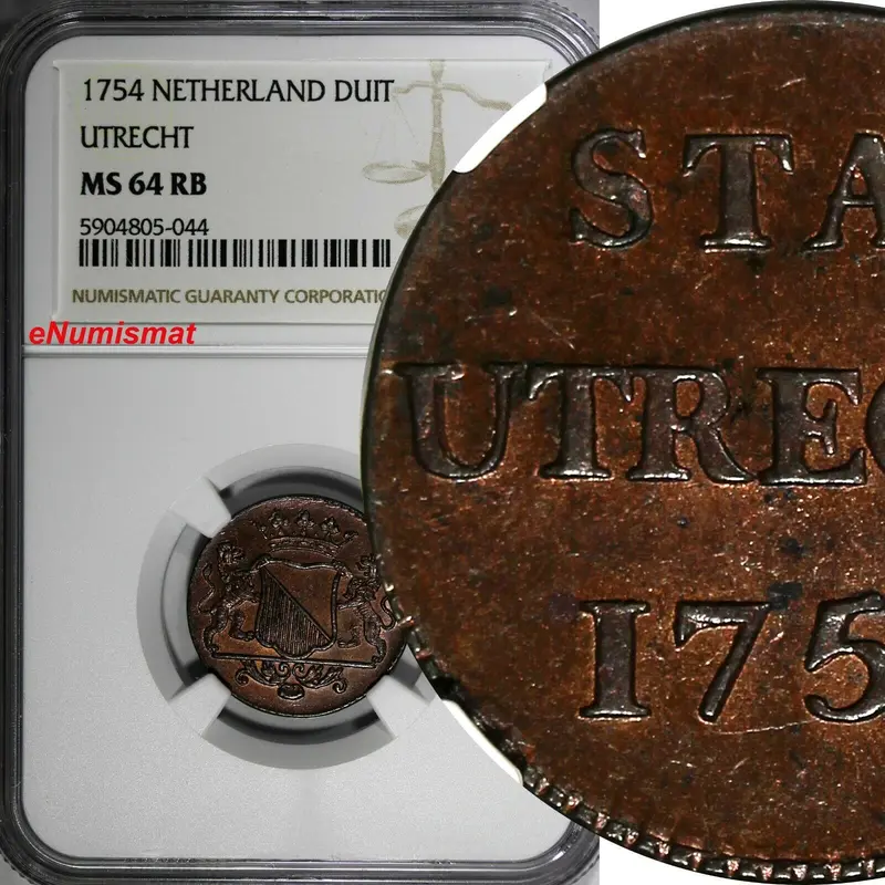 Netherlands UTRECHT 1754 Duit NGC MS64 RB TOP GRADED BY NGC KM# 91 (044)
