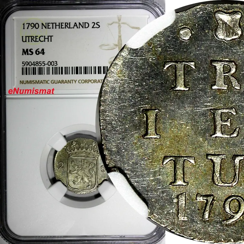 Netherlands UTRECHT Silver 1790 2 Stuivers NGC MS64 TOP GRADED BY NGC KM# 112(3)