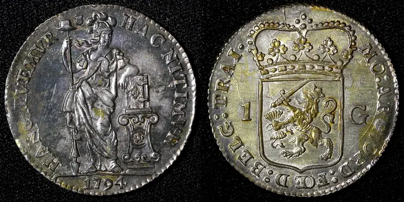 Netherlands UTRECHT Silver 1794 1 Gulden Last Year Type Toned KM# 102.3 (222)