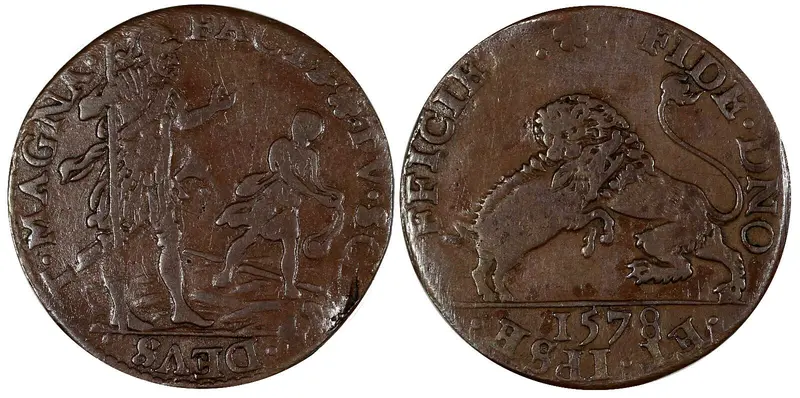 NETHERLANDS vs. Spain Bronze Jeton 1578  David and Goliath 29mm Dugn.2743 (797)