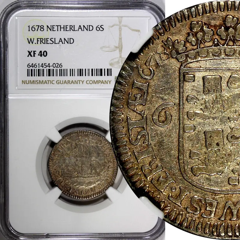 Netherlands WEST FRIESLAND Silver 1678 6 Stuivers NGC XF40  KM# 76 (026)