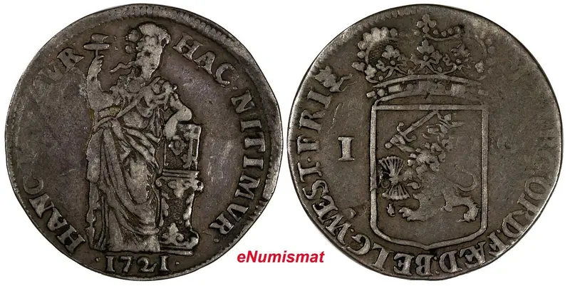 Netherlands WEST FRIESLAND Silver 1721 1 Gulden Turnip Toned KM# 97.3 (366)