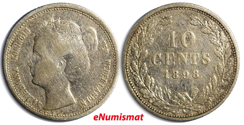 Netherlands Wilhelmina I Silver 1898 10 Cents 15mm KM# 119 (4772)