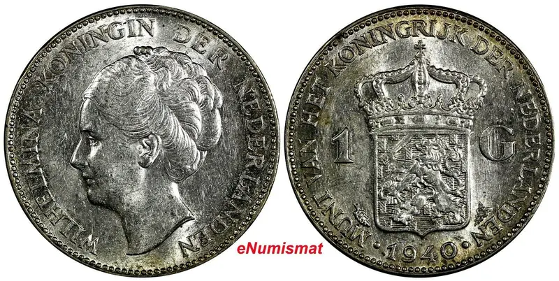 Netherlands Wilhelmina I Silver 1940 1 Gulden KM# 161.1 (17 928)