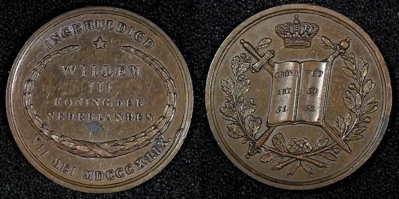 NETHERLANDS WILLEM III Bronze I 1849 Medal Coronation of Willem III 23mm (175)