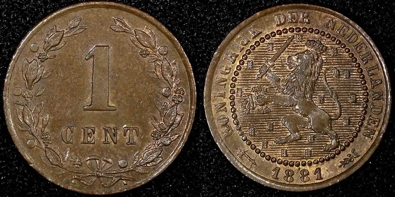 Netherlands William III Bronze 1881 1 Cent UNC KM# 107.1 (24 066)